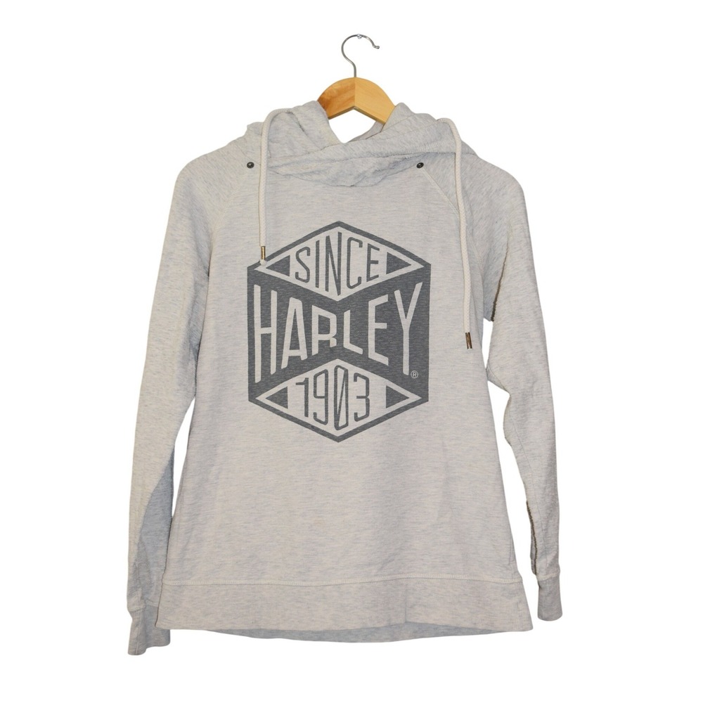Harley-Davidson Hoodie Women Medium Gray Good Graphic 1903 Textured‎ Funnel Neck